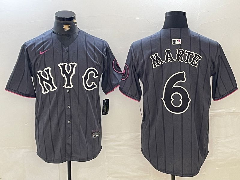 Men New York Mets #6 Marte Black City Edition 2024 Nike MLB Jersey style 1